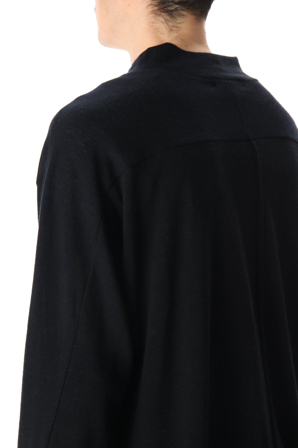 Cotton Wool Jersey High Neck Long Sleeve T-Shirts Black