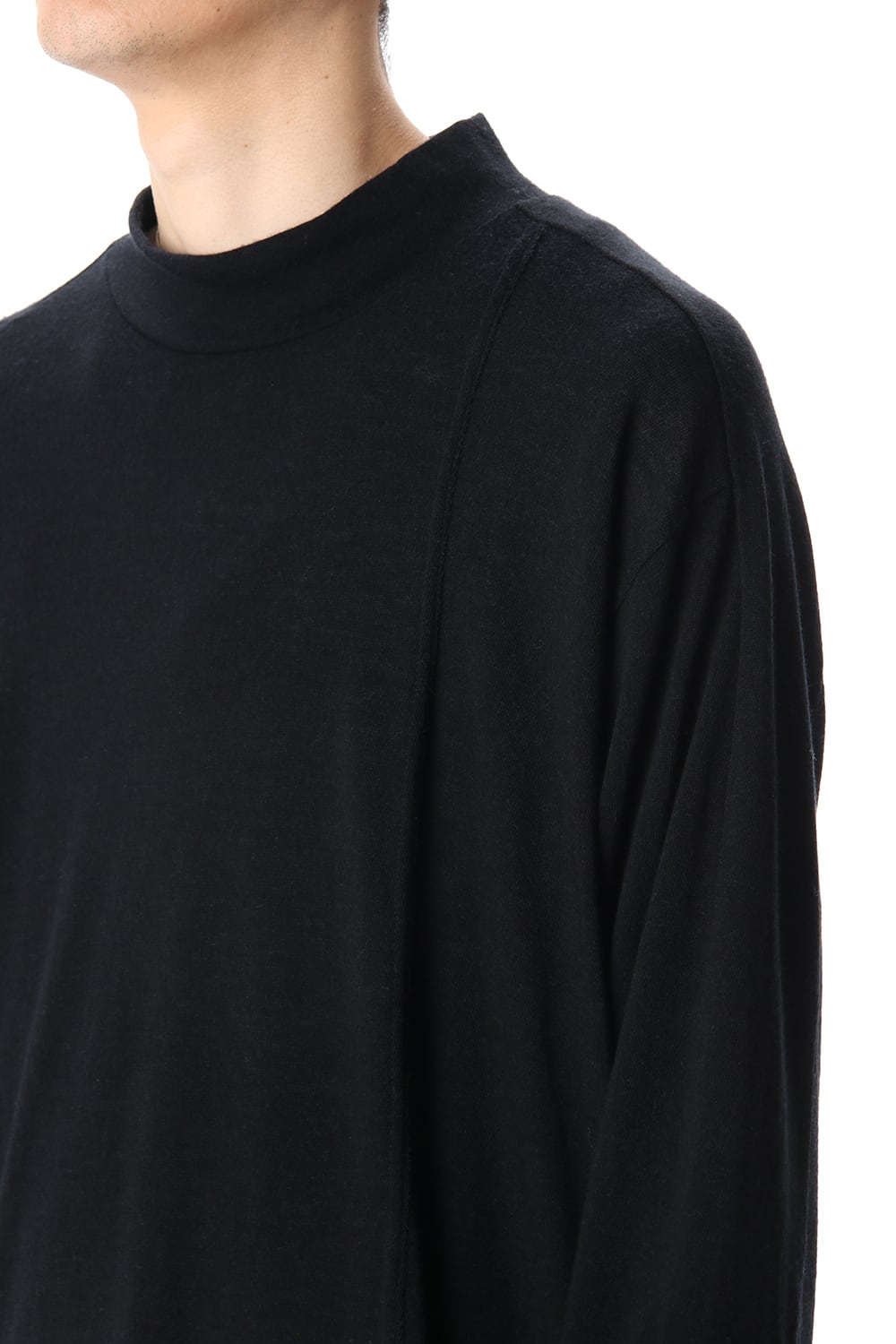 Cotton Wool Jersey High Neck Long Sleeve T-Shirts Black