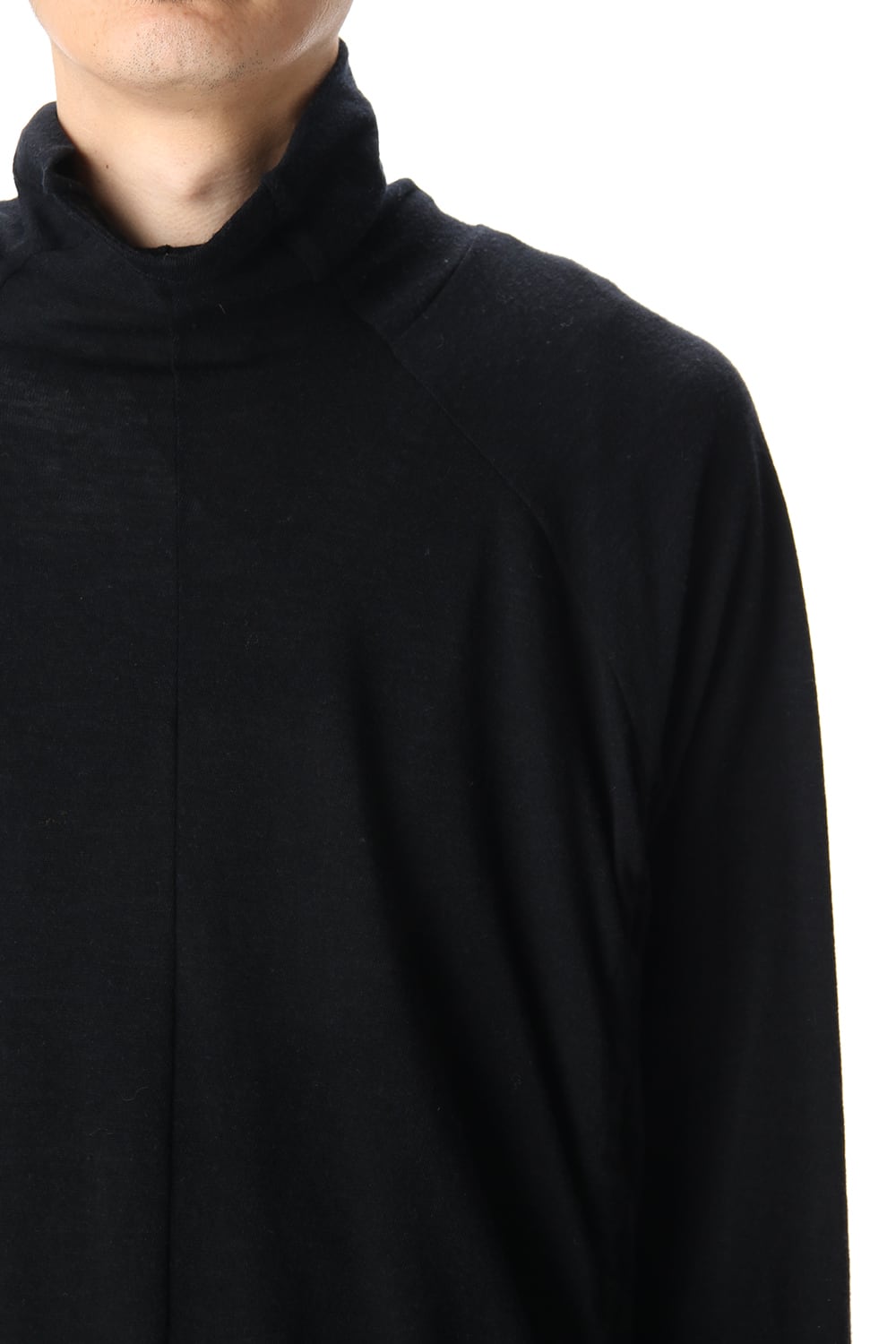 Cotton Wool Jersey Bottleneck Long Sleeve T-Shirts Black