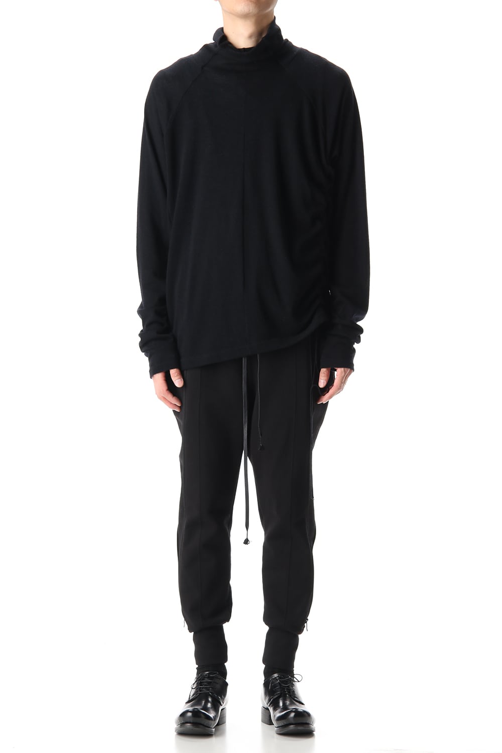 Cotton Wool Jersey Bottleneck Long Sleeve T-Shirts Black