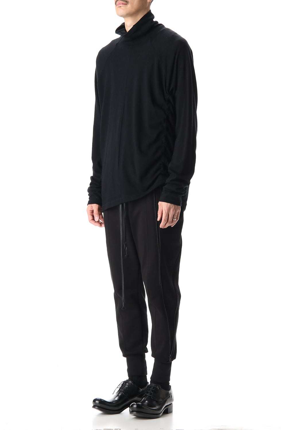 Cotton Wool Jersey Bottleneck Long Sleeve T-Shirts Black