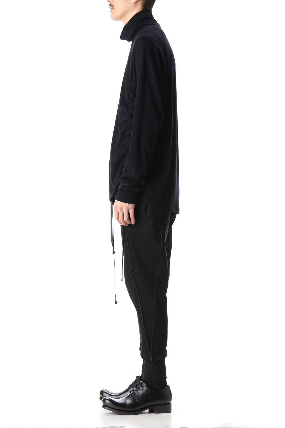 Cotton Wool Jersey Bottleneck Long Sleeve T-Shirts Black