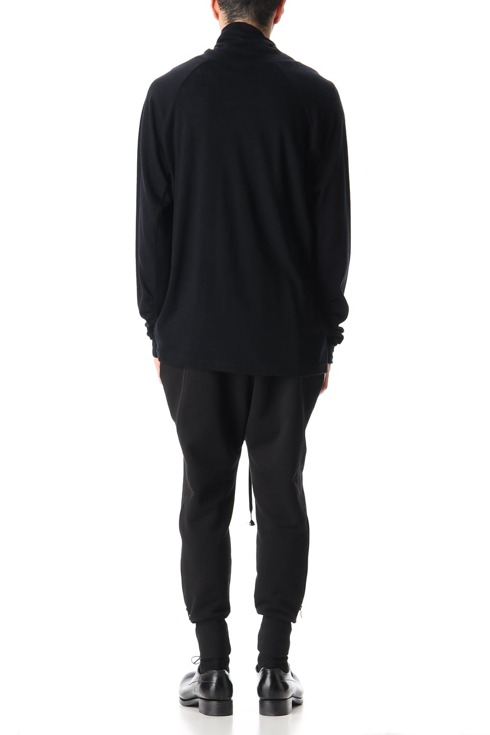 Cotton Wool Jersey Bottleneck Long Sleeve T-Shirts Black