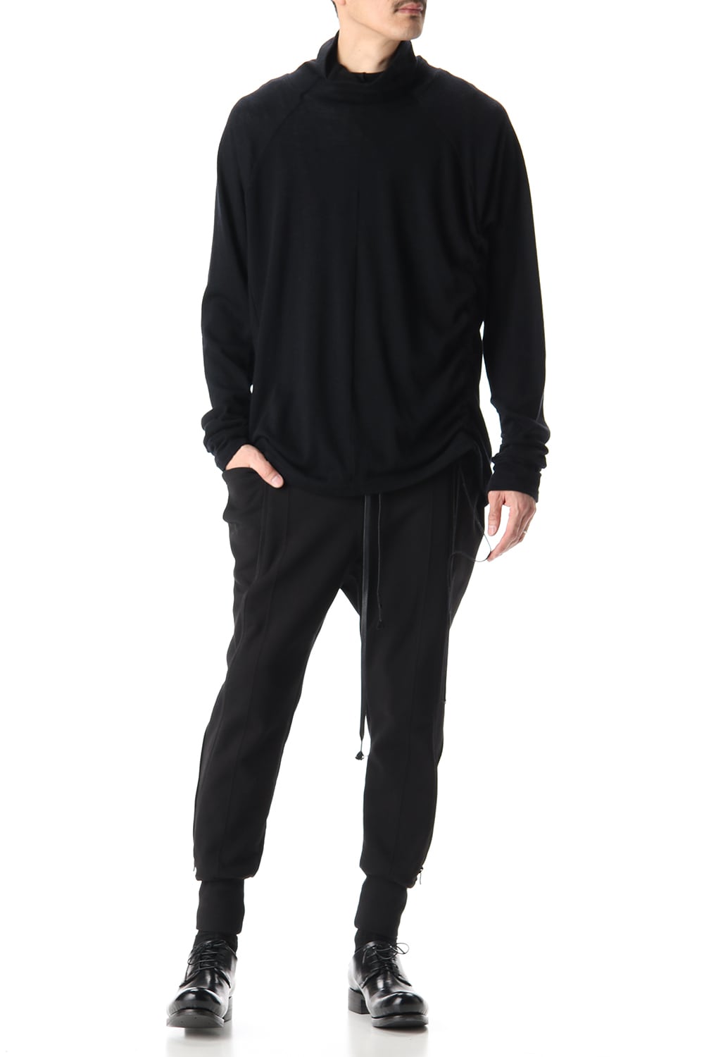 Cotton Wool Jersey Bottleneck Long Sleeve T-Shirts Black