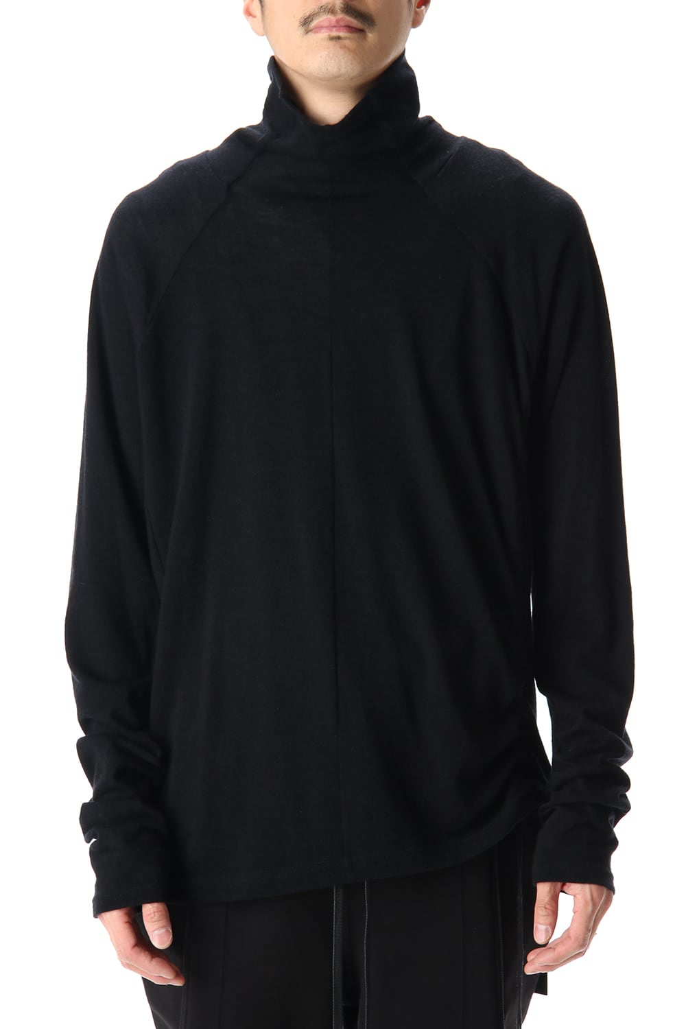 Cotton Wool Jersey Bottleneck Long Sleeve T-Shirts Black