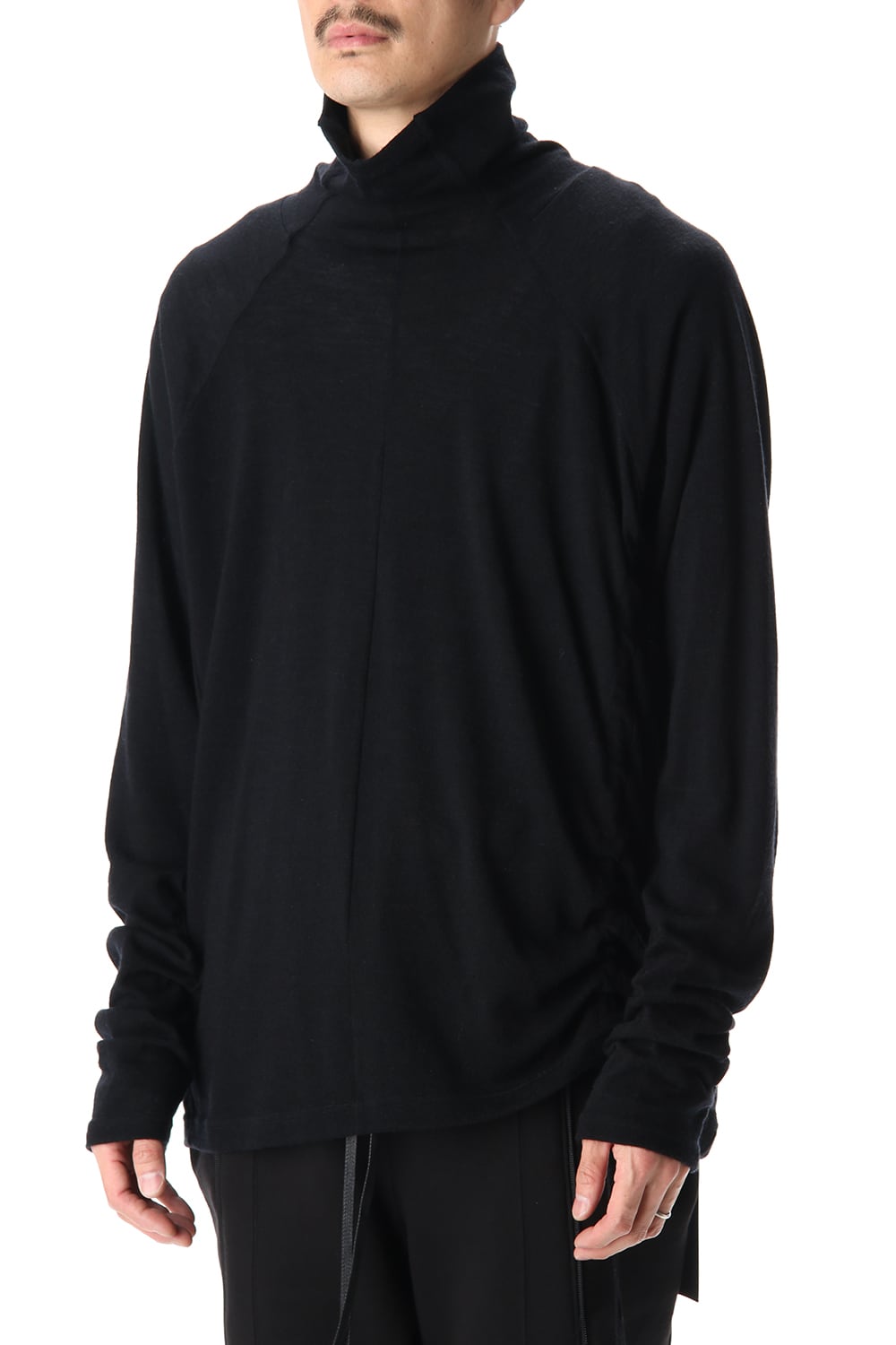 Cotton Wool Jersey Bottleneck Long Sleeve T-Shirts Black