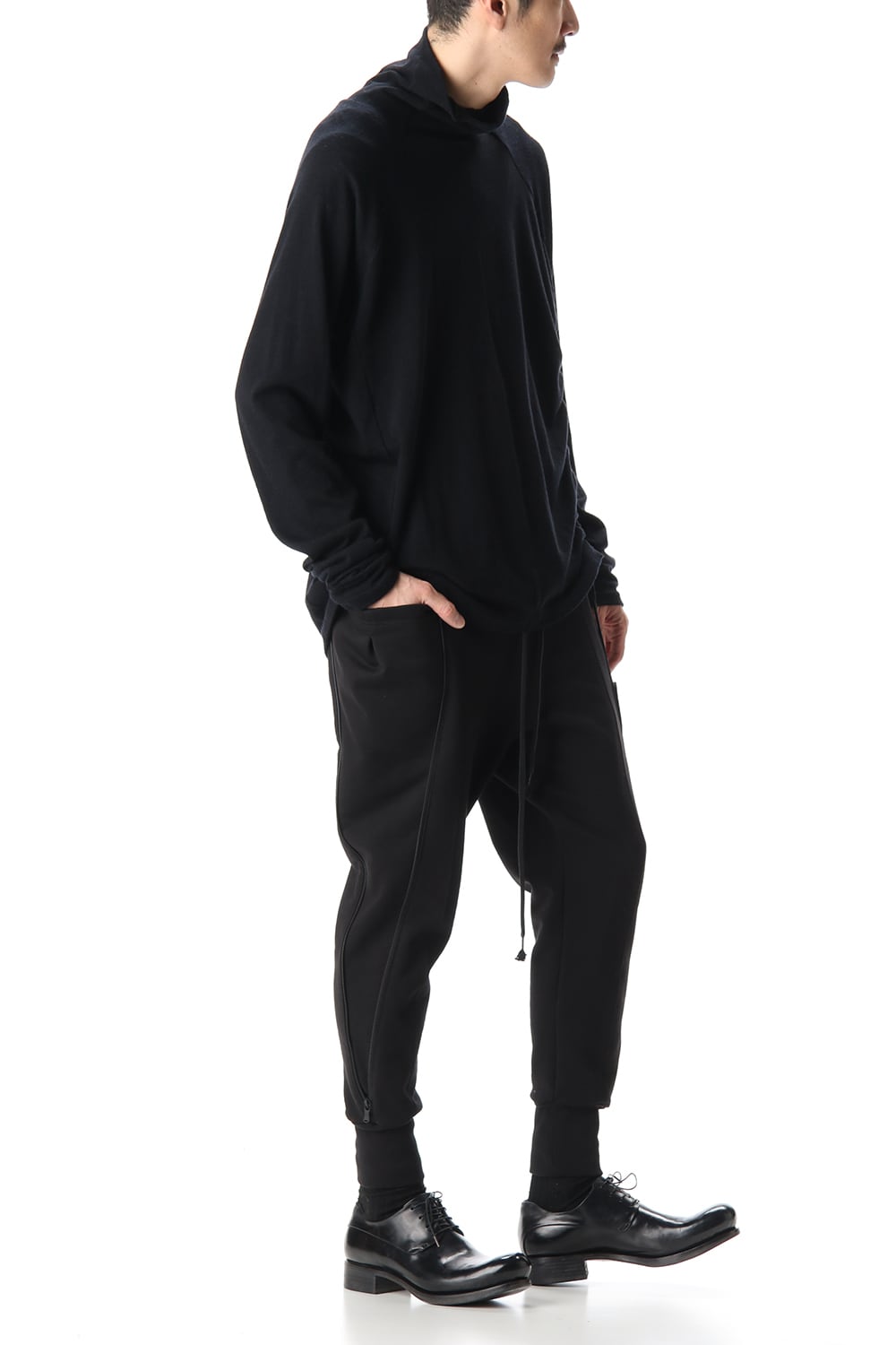 Cotton Wool Jersey Bottleneck Long Sleeve T-Shirts Black