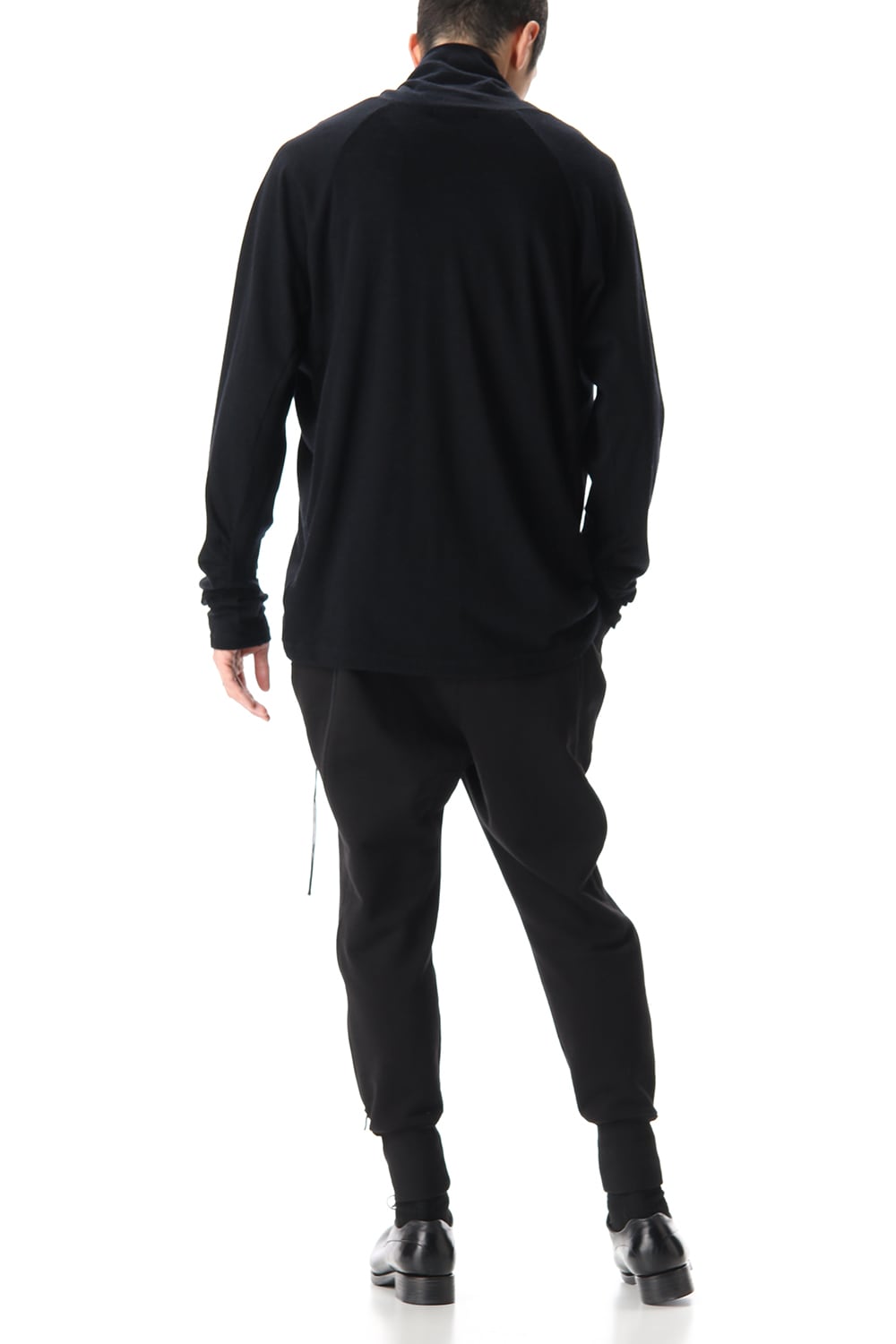 Cotton Wool Jersey Bottleneck Long Sleeve T-Shirts Black