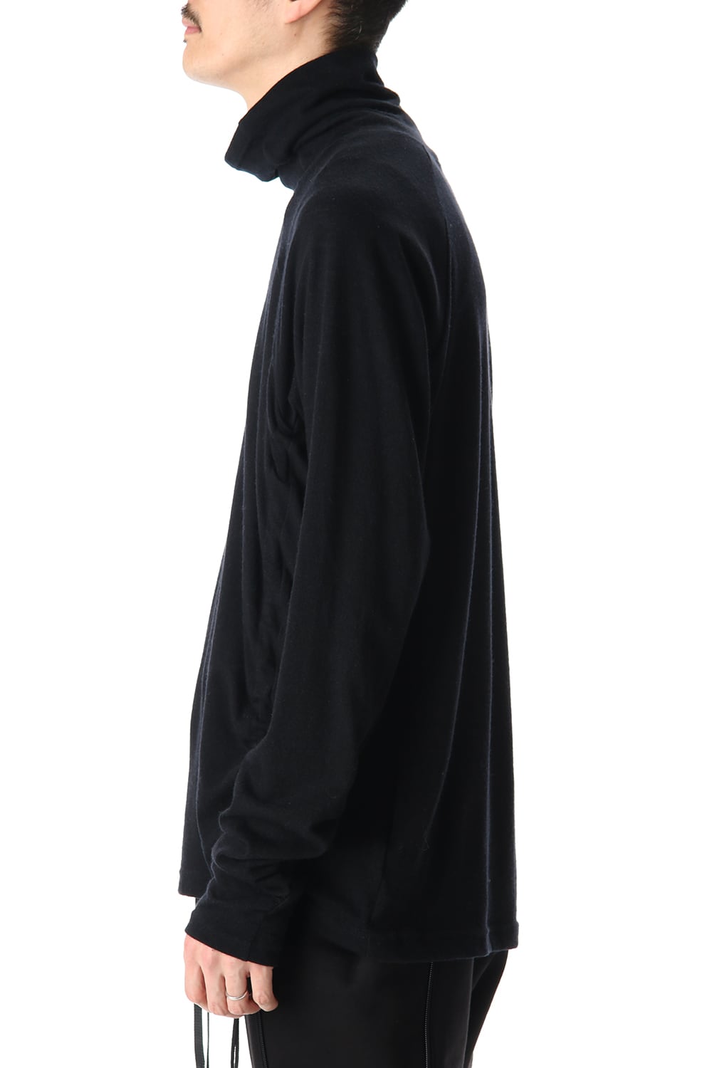 Cotton Wool Jersey Bottleneck Long Sleeve T-Shirts Black