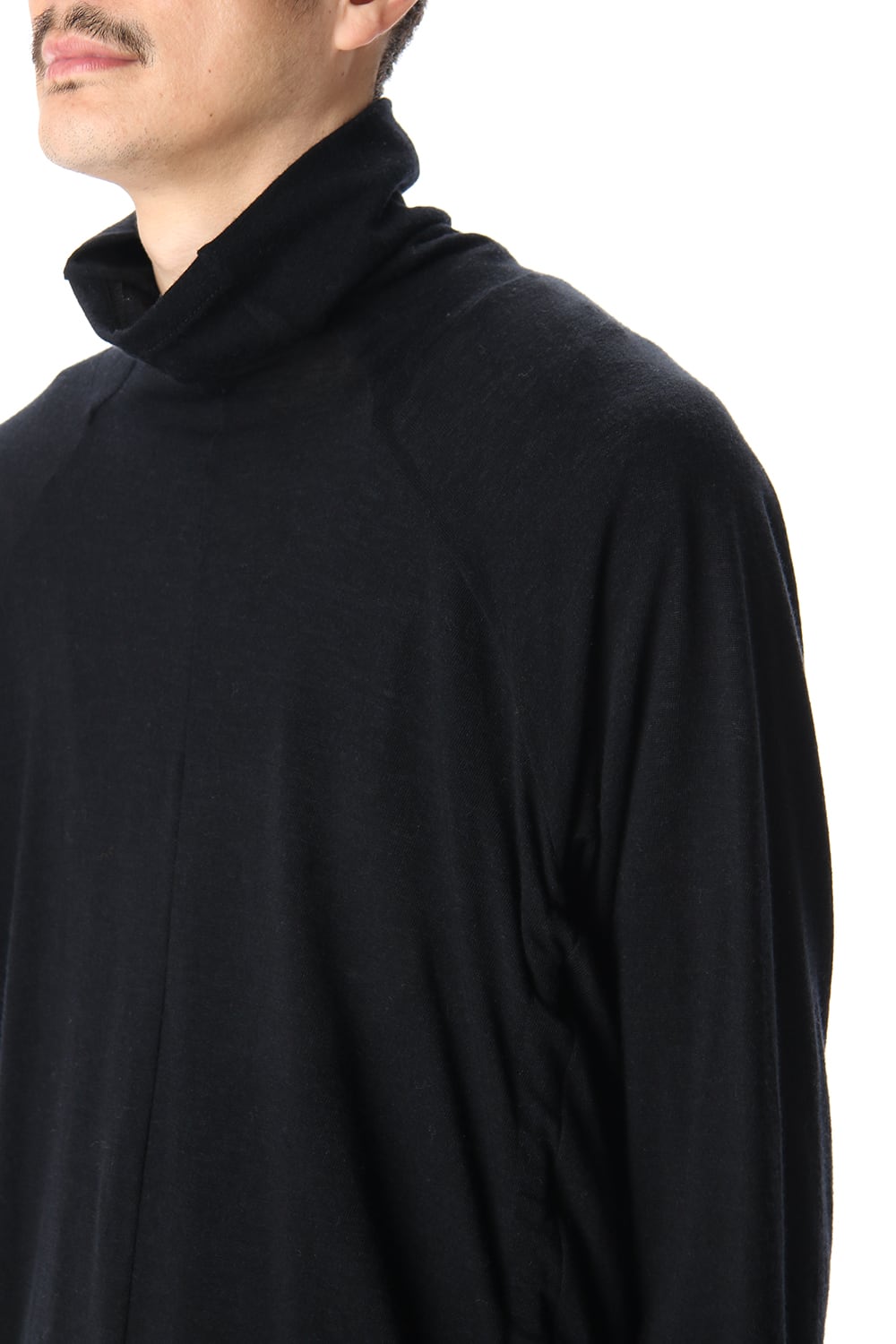 Cotton Wool Jersey Bottleneck Long Sleeve T-Shirts Black