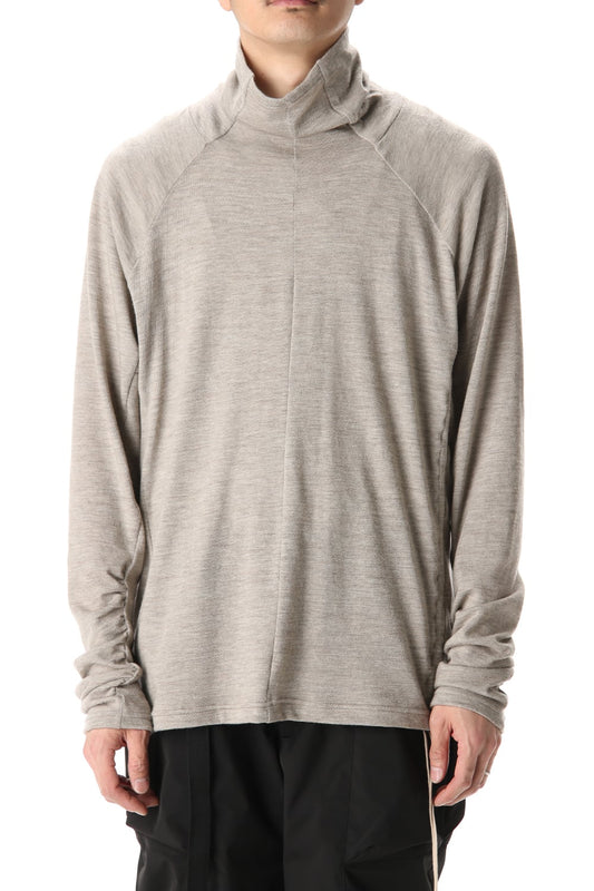 Cotton Wool Jersey Bottleneck Long Sleeve T-Shirts Beige