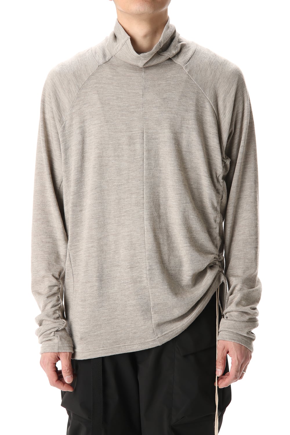 Cotton Wool Jersey Bottleneck Long Sleeve T-Shirts Beige