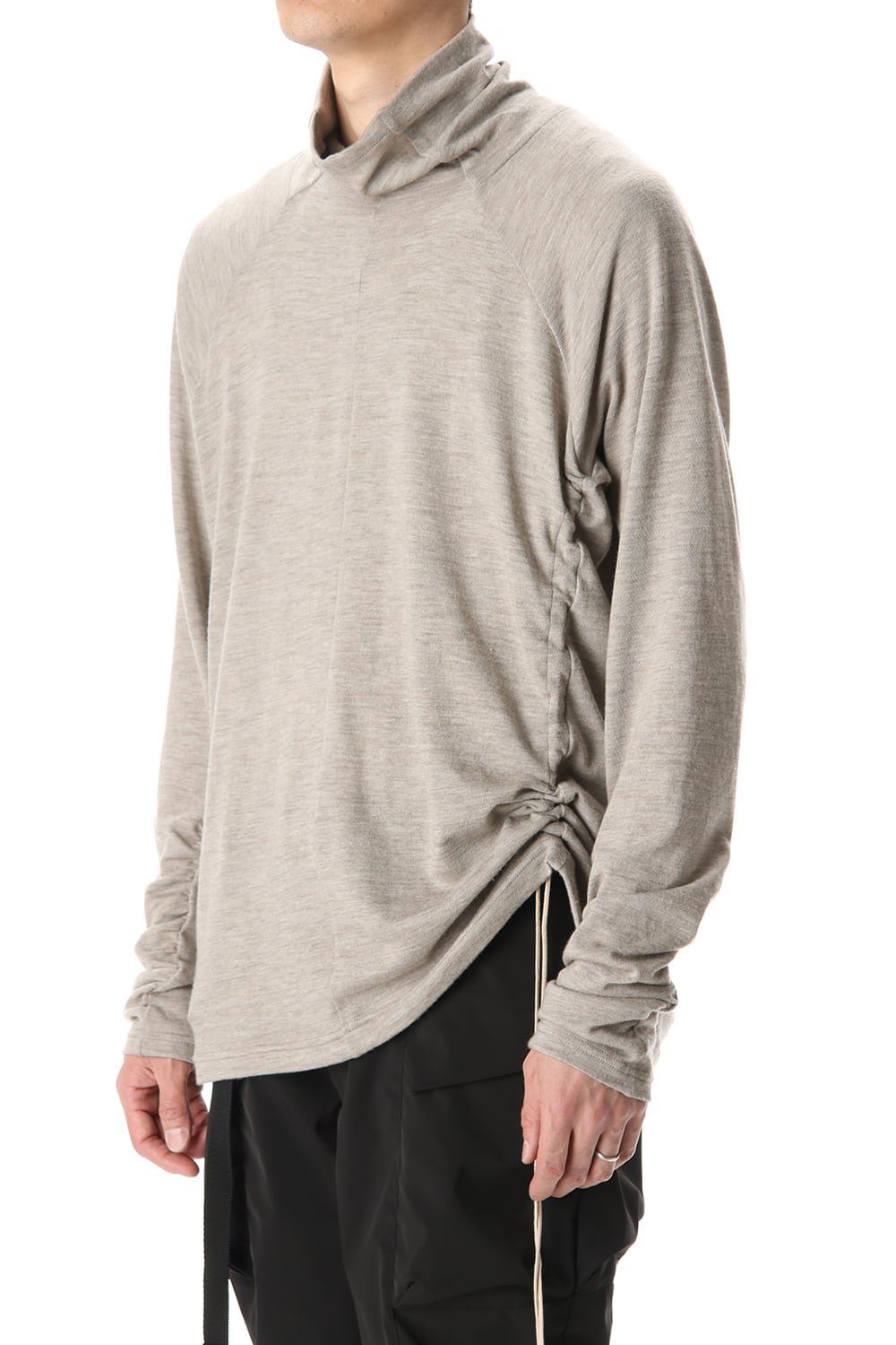 Cotton Wool Jersey Bottleneck Long Sleeve T-Shirts Beige