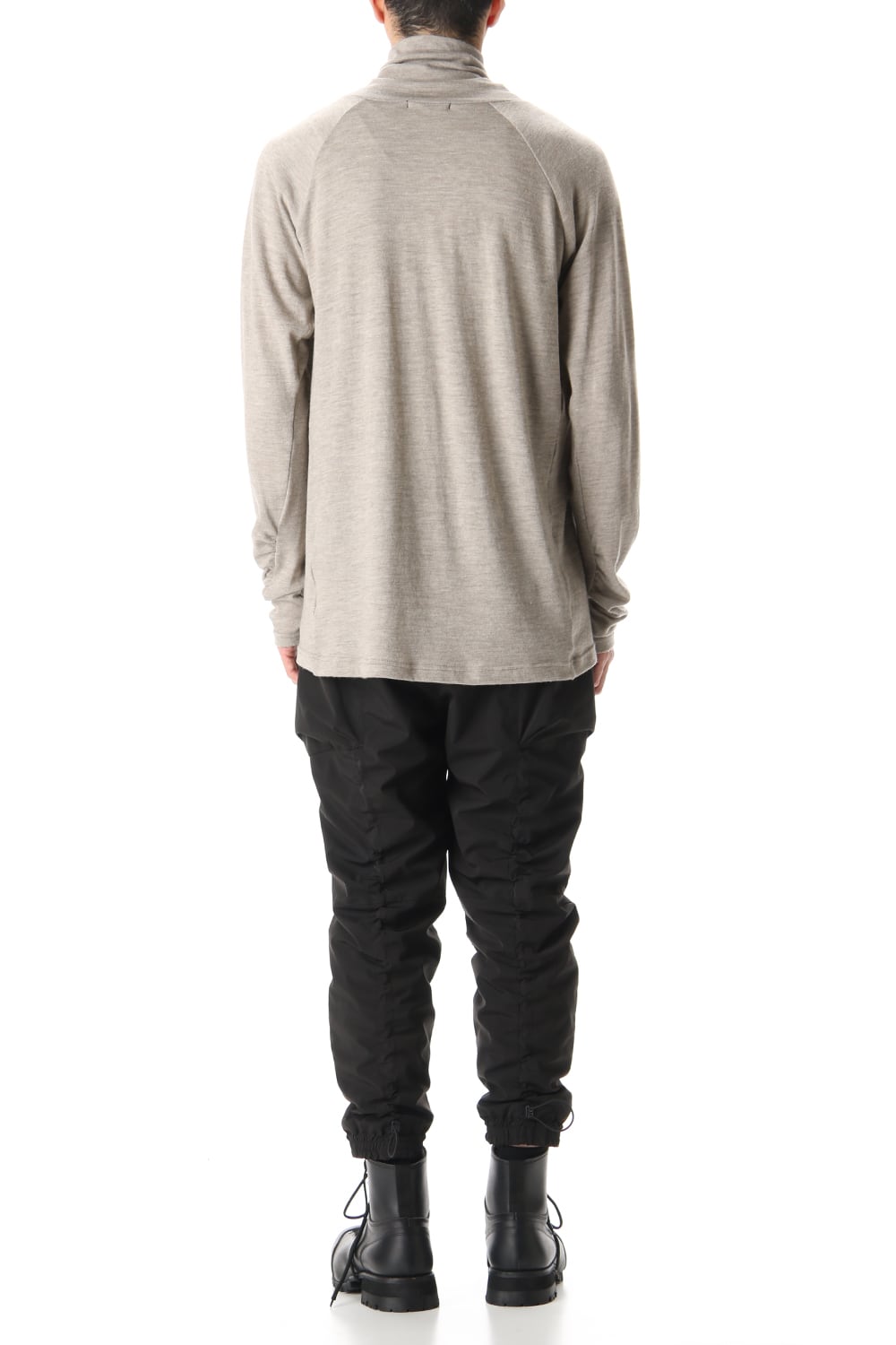 Cotton Wool Jersey Bottleneck Long Sleeve T-Shirts Beige