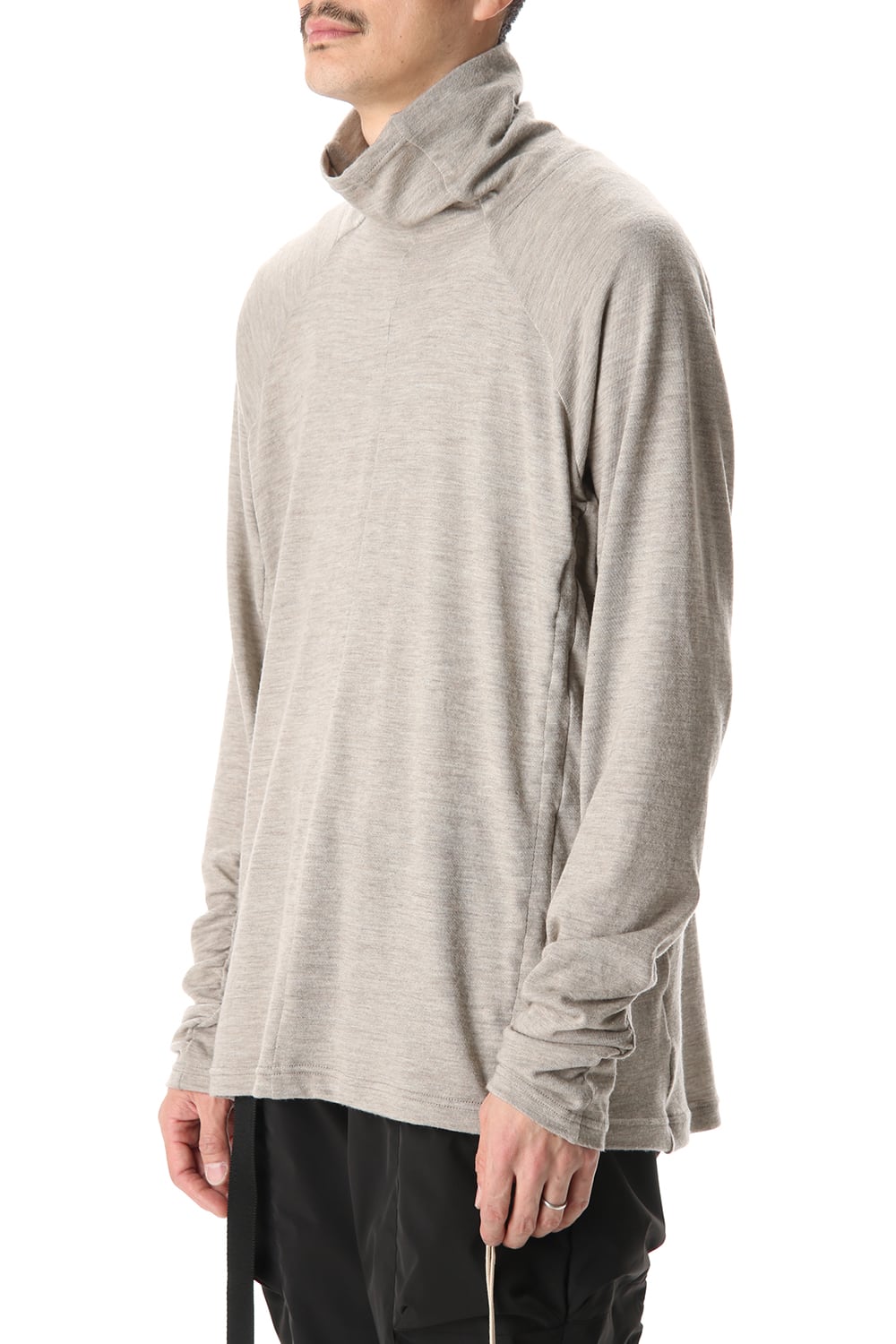 Cotton Wool Jersey Bottleneck Long Sleeve T-Shirts Beige