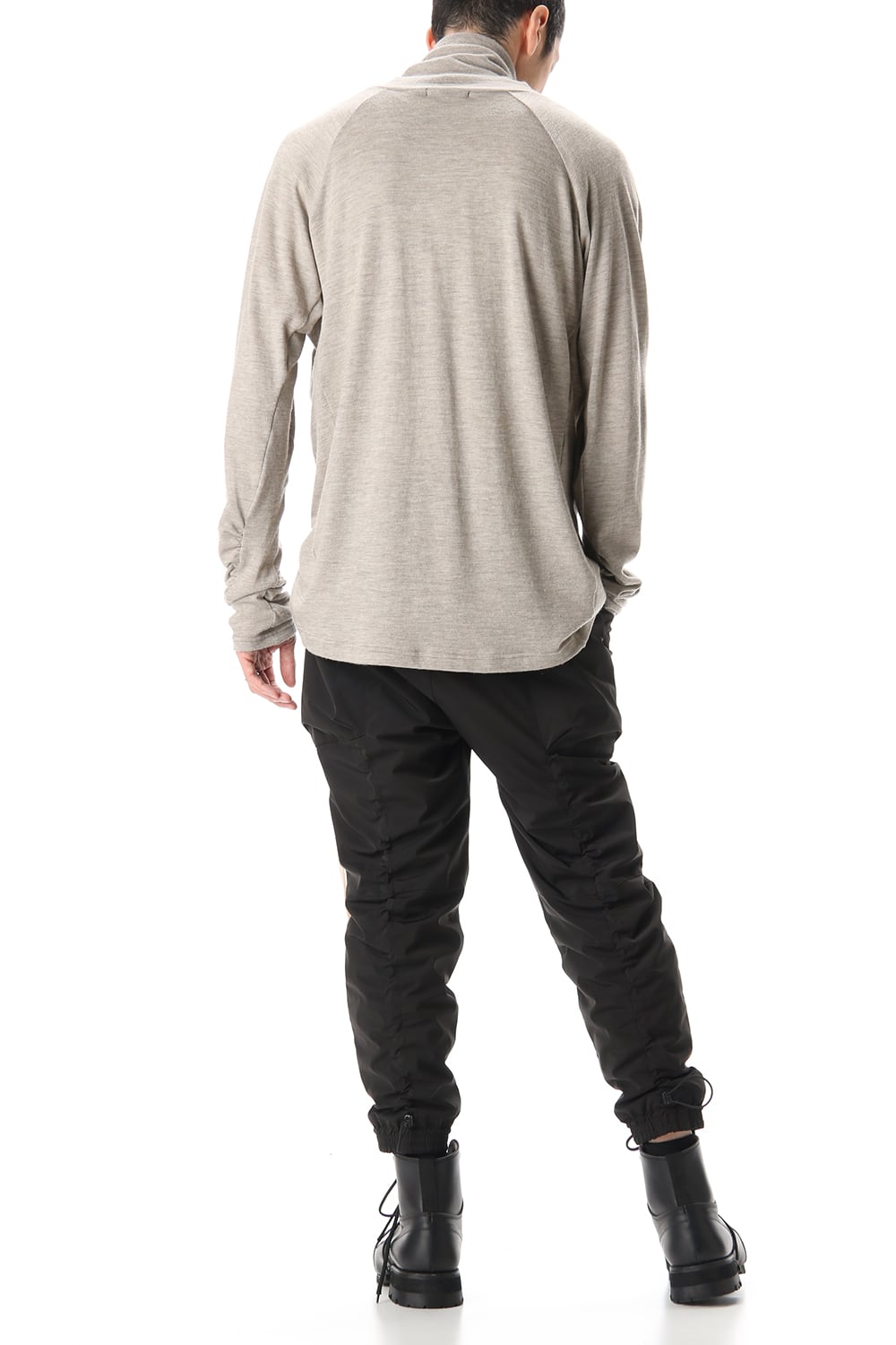 Cotton Wool Jersey Bottleneck Long Sleeve T-Shirts Beige