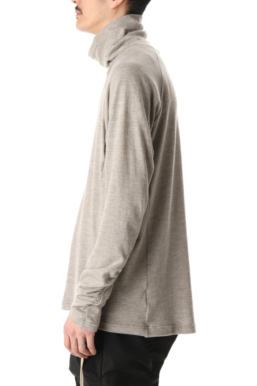 Cotton Wool Jersey Bottleneck Long Sleeve T-Shirts Beige