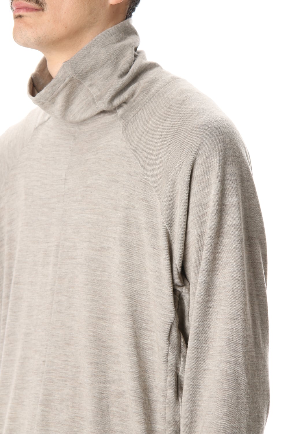 Cotton Wool Jersey Bottleneck Long Sleeve T-Shirts Beige