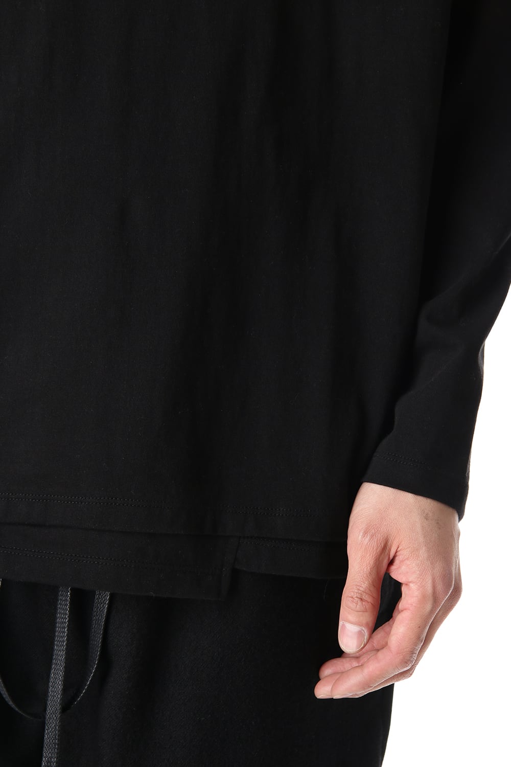 ヘム レイヤード ロング スリーブ Tシャツ Black