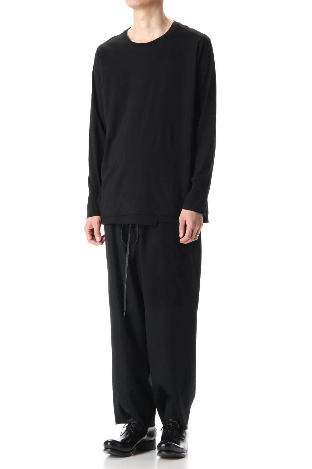 ヘム レイヤード ロング スリーブ Tシャツ Black