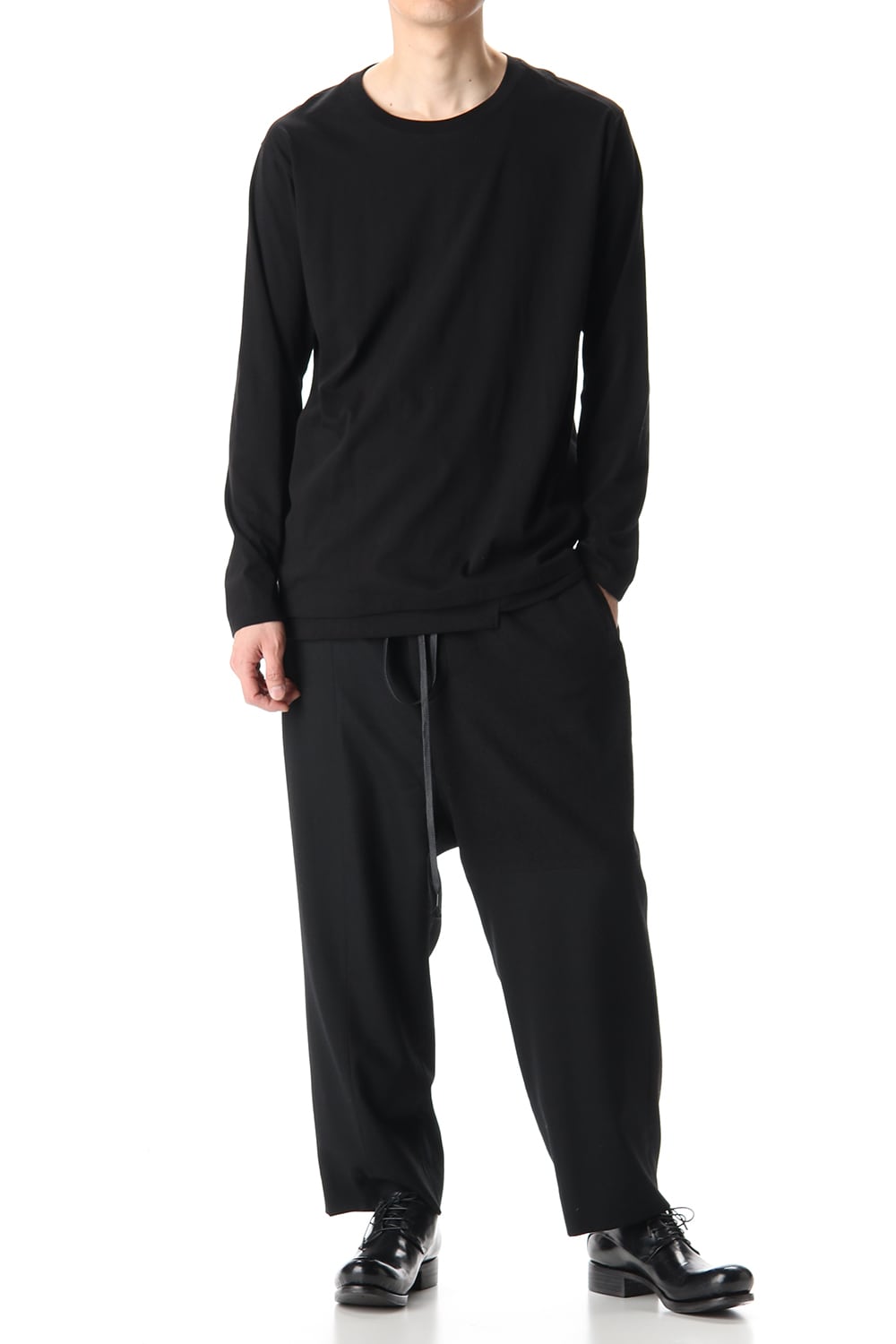 ヘム レイヤード ロング スリーブ Tシャツ Black