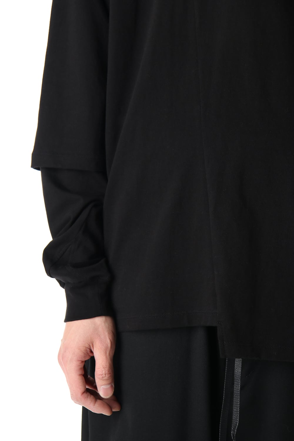 Hem Layered Style Long Sleeve T-Shirts Black