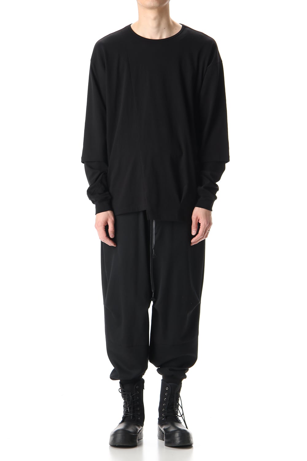 Hem Layered Style Long Sleeve T-Shirts Black