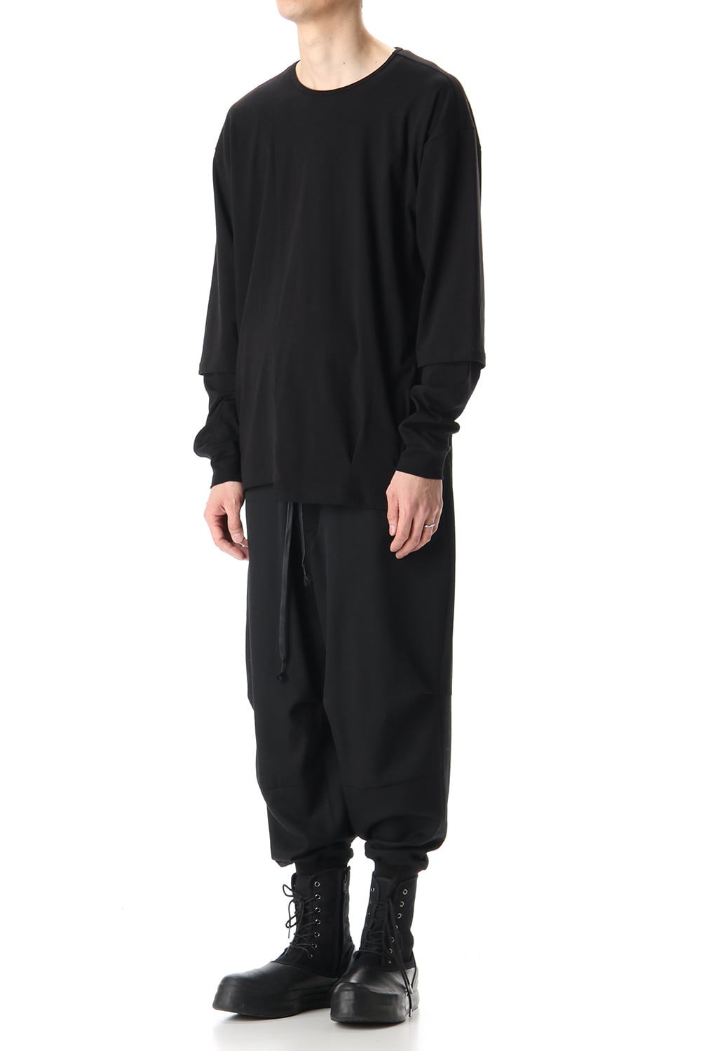 Hem Layered Style Long Sleeve T-Shirts Black