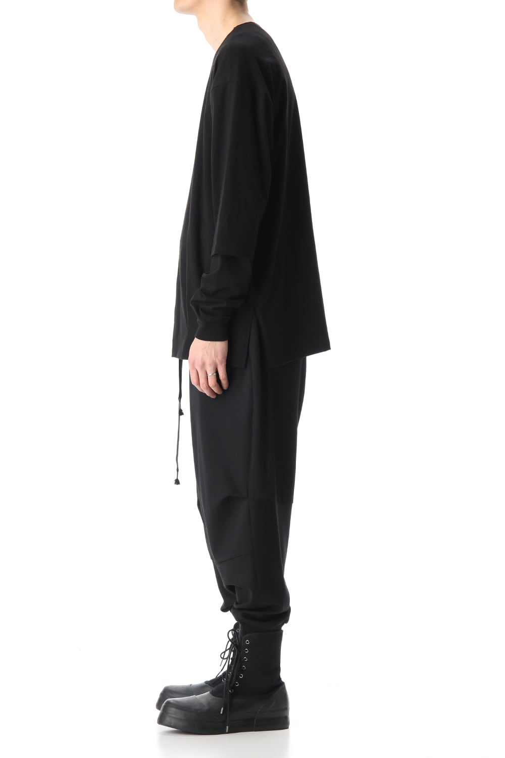 Hem Layered Style Long Sleeve T-Shirts Black