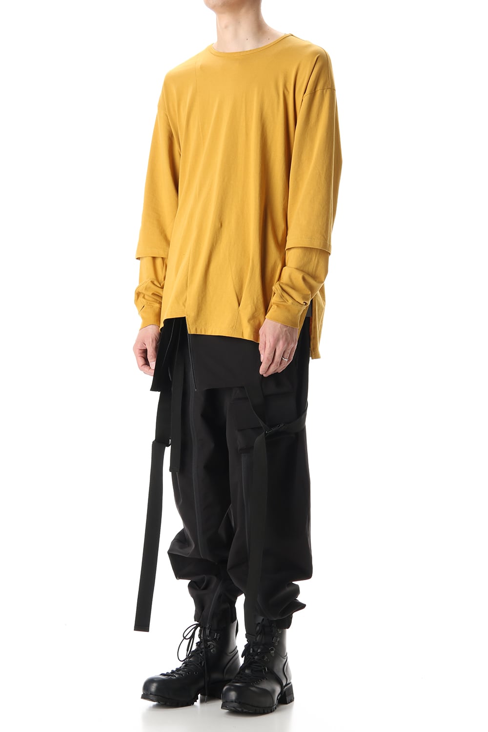 Hem Layered Style Long Sleeve T-Shirts Mustard