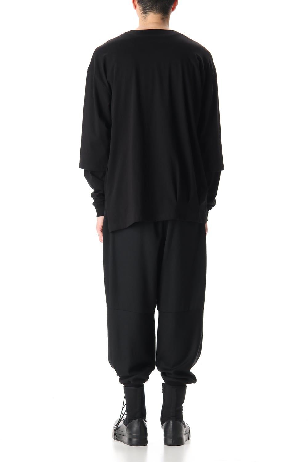 Hem Layered Style Long Sleeve T-Shirts Black