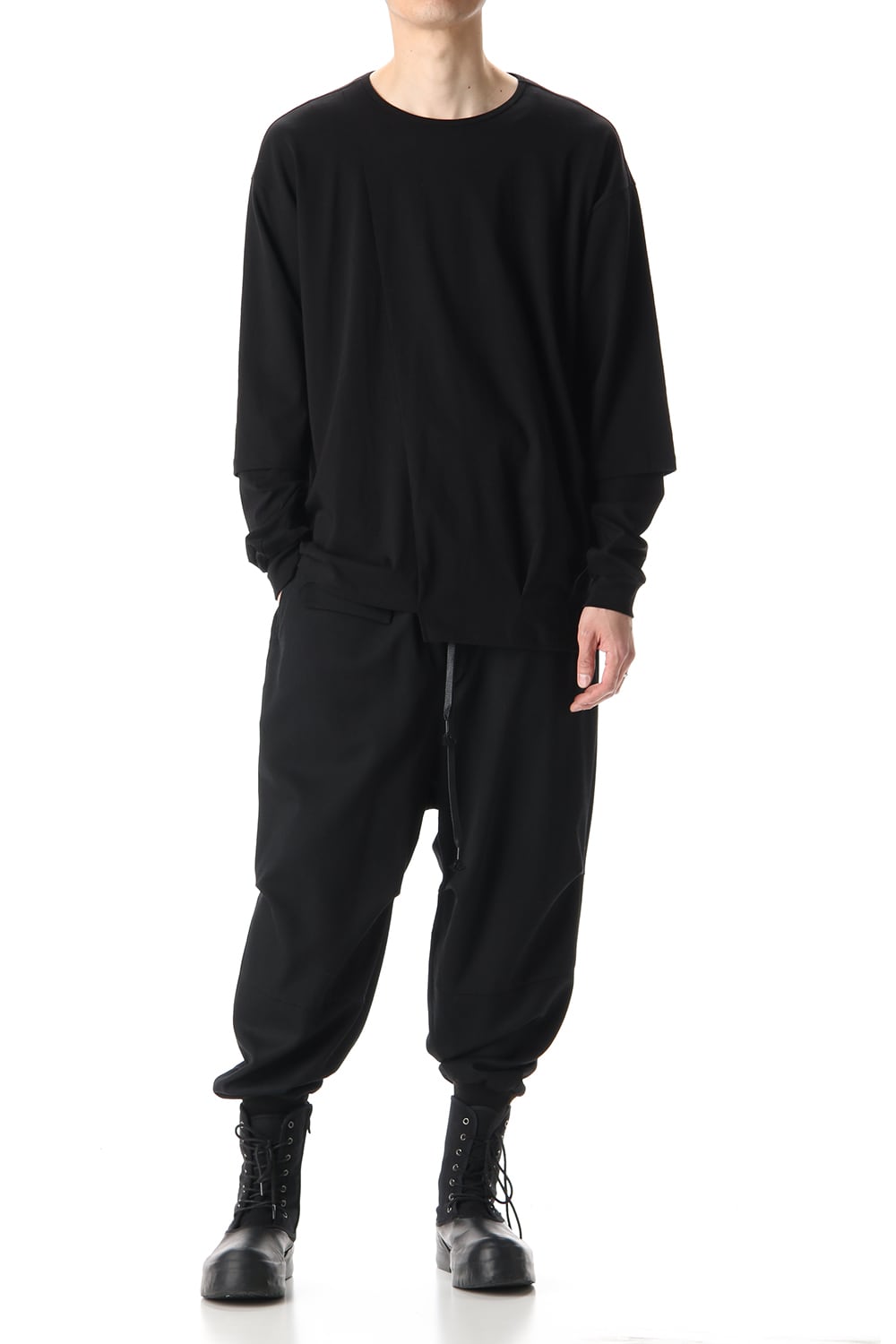 Hem Layered Style Long Sleeve T-Shirts Black