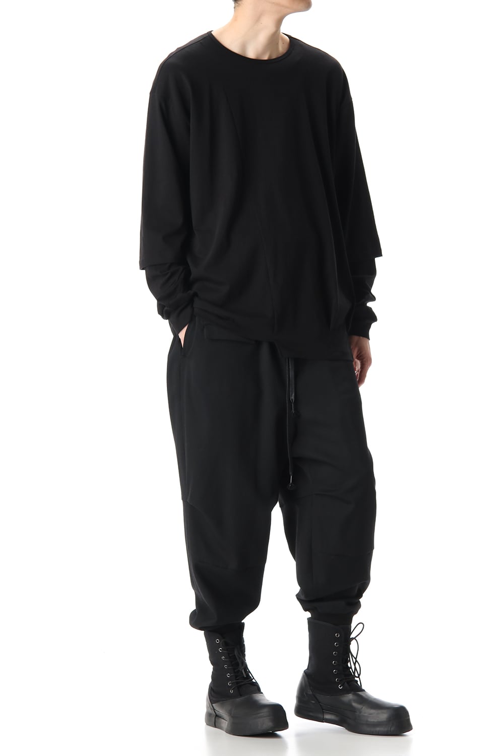 Hem Layered Style Long Sleeve T-Shirts Black