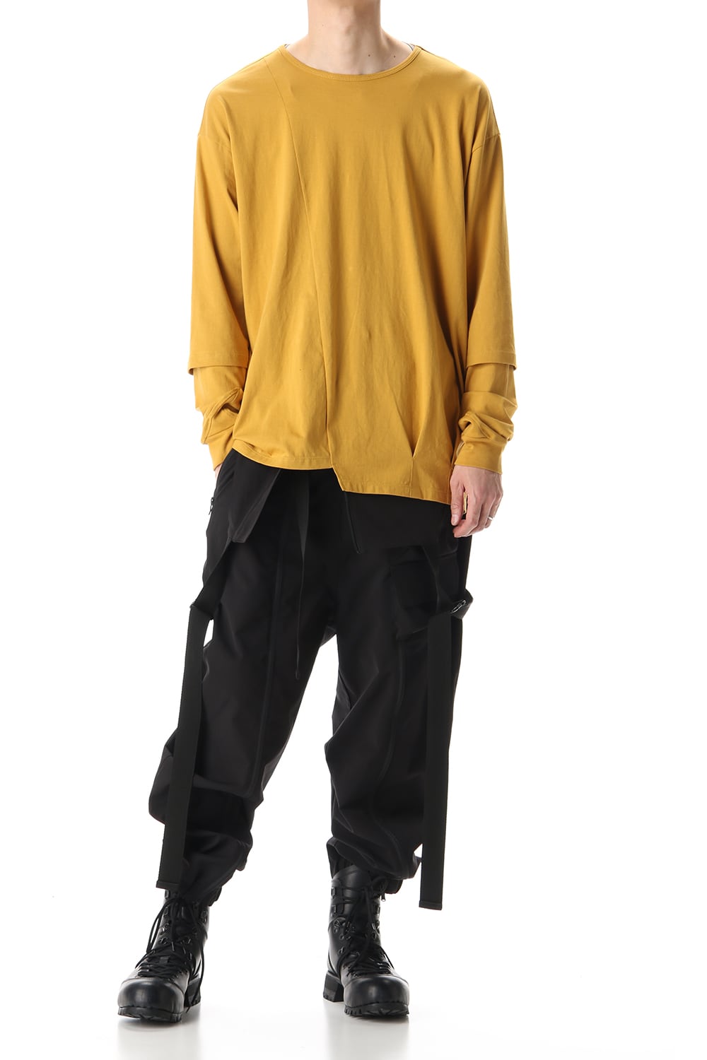 Hem Layered Style Long Sleeve T-Shirts Mustard
