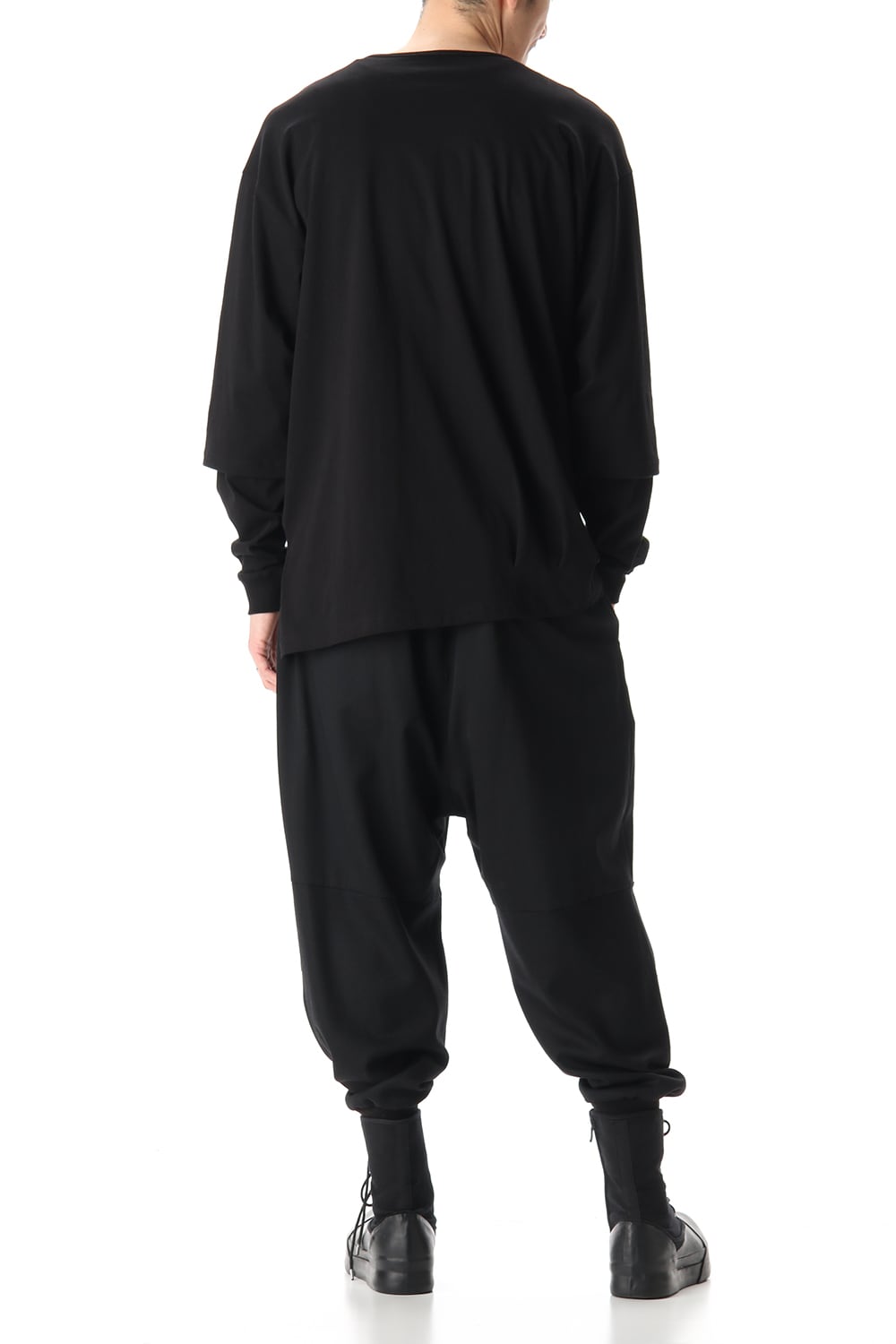 Hem Layered Style Long Sleeve T-Shirts Black