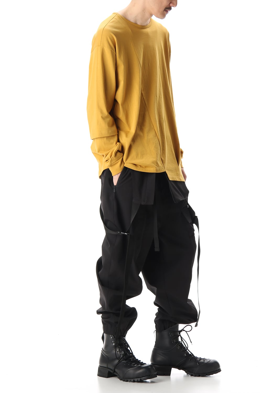 Hem Layered Style Long Sleeve T-Shirts Mustard