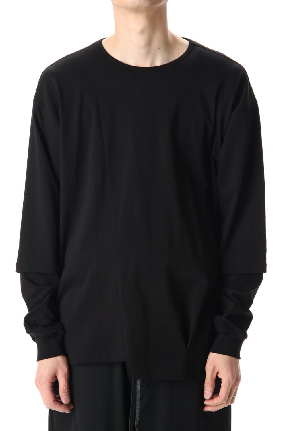 Hem Layered Style Long Sleeve T-Shirts Black