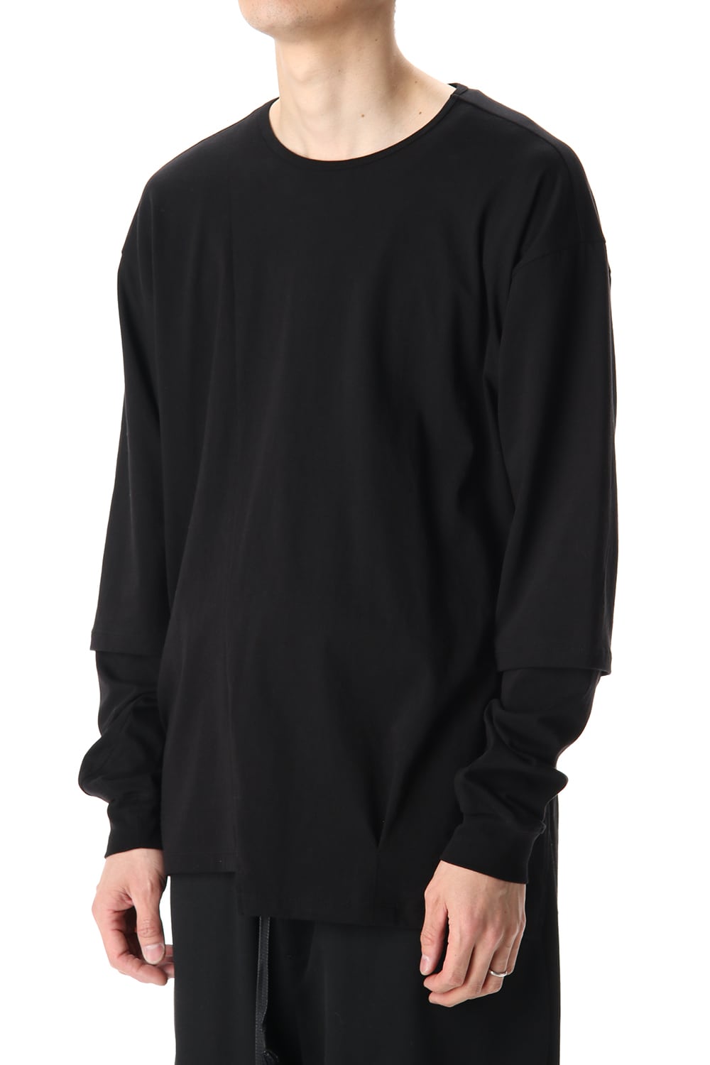 Hem Layered Style Long Sleeve T-Shirts Black