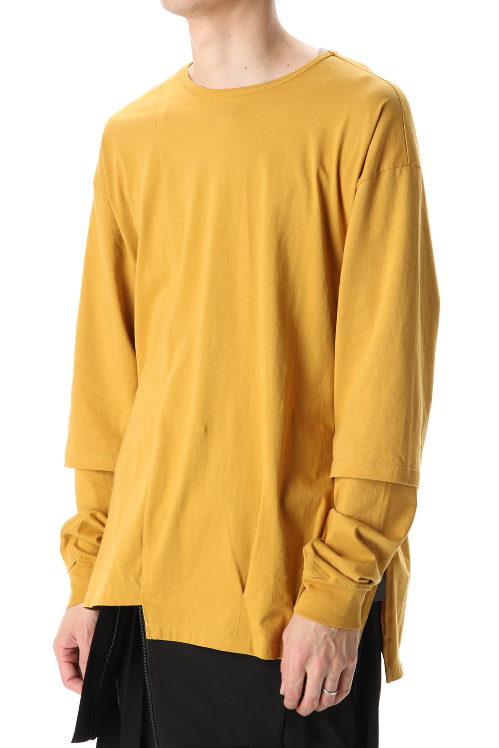 Hem Layered Style Long Sleeve T-Shirts Mustard