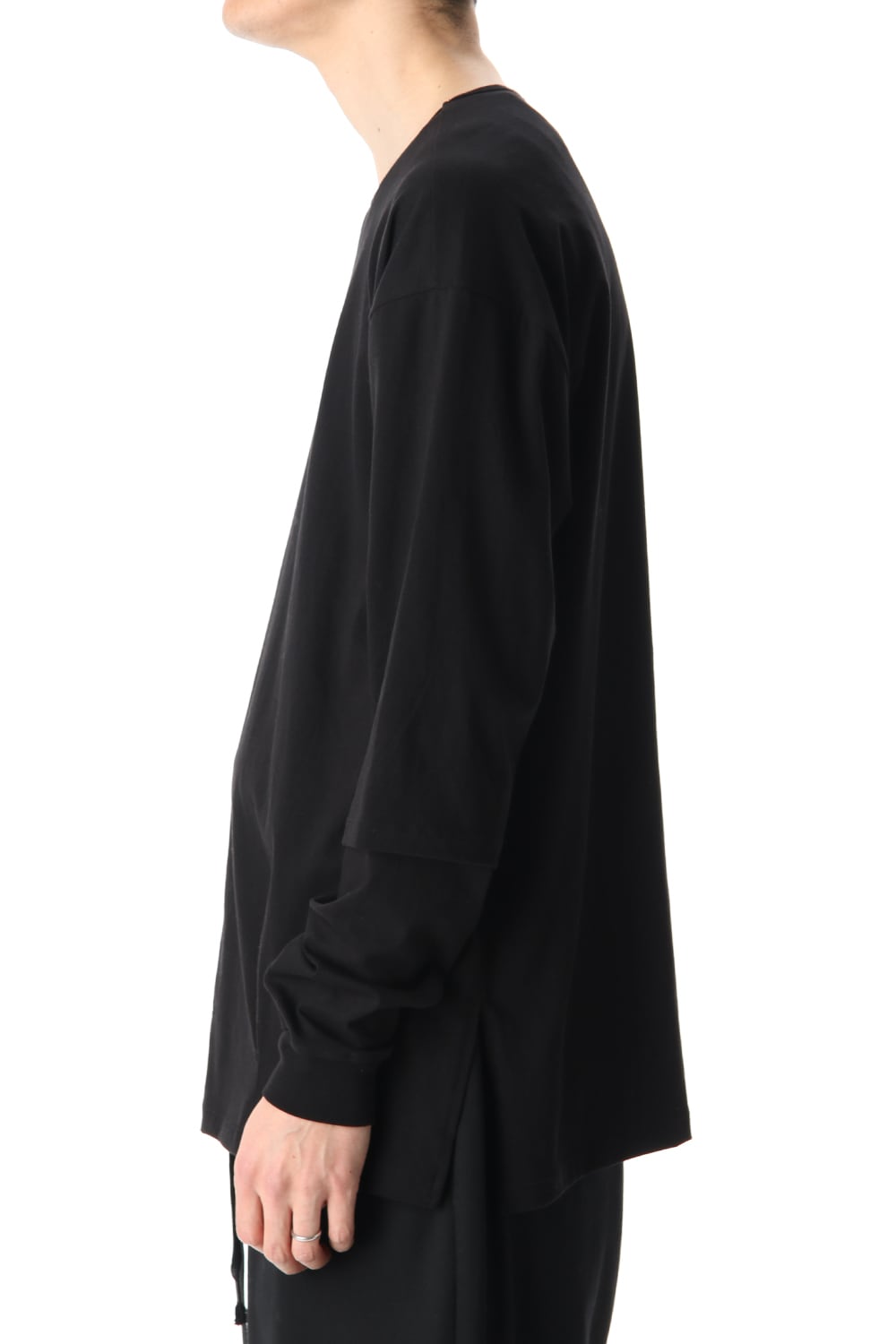 Hem Layered Style Long Sleeve T-Shirts Black