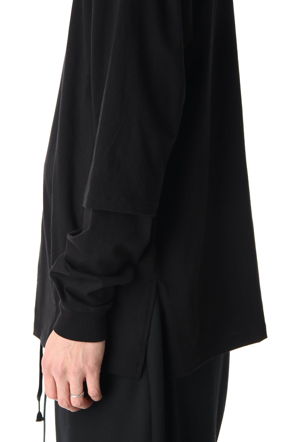 Hem Layered Style Long Sleeve T-Shirts Black