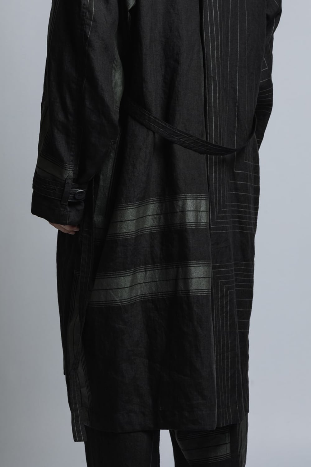 Square Print Linen Coat Black Stripe