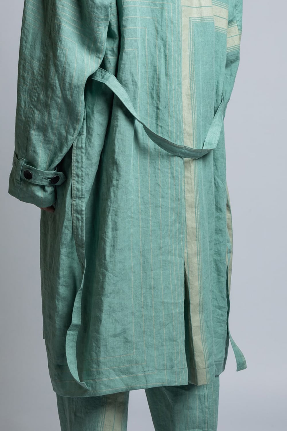 Square Print Linen Coat Mint Green Stripe