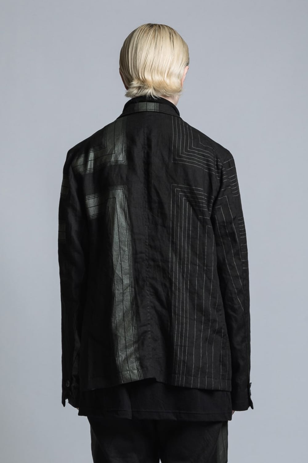 Square Print Linen Jacket Black Stripe