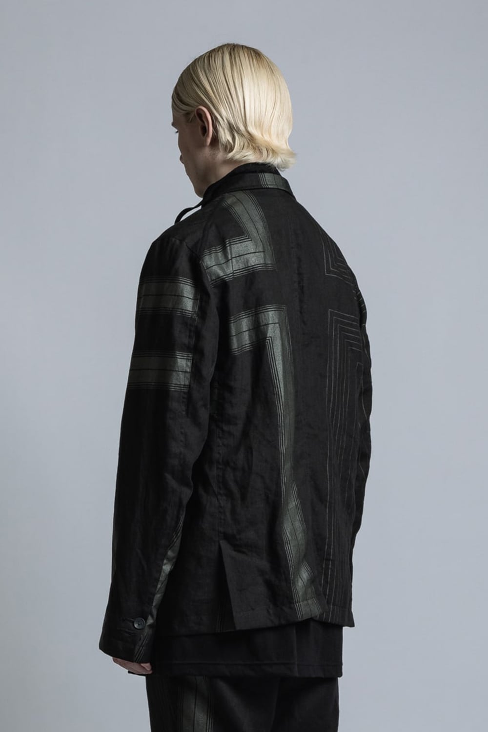 Square Print Linen Jacket Black Stripe