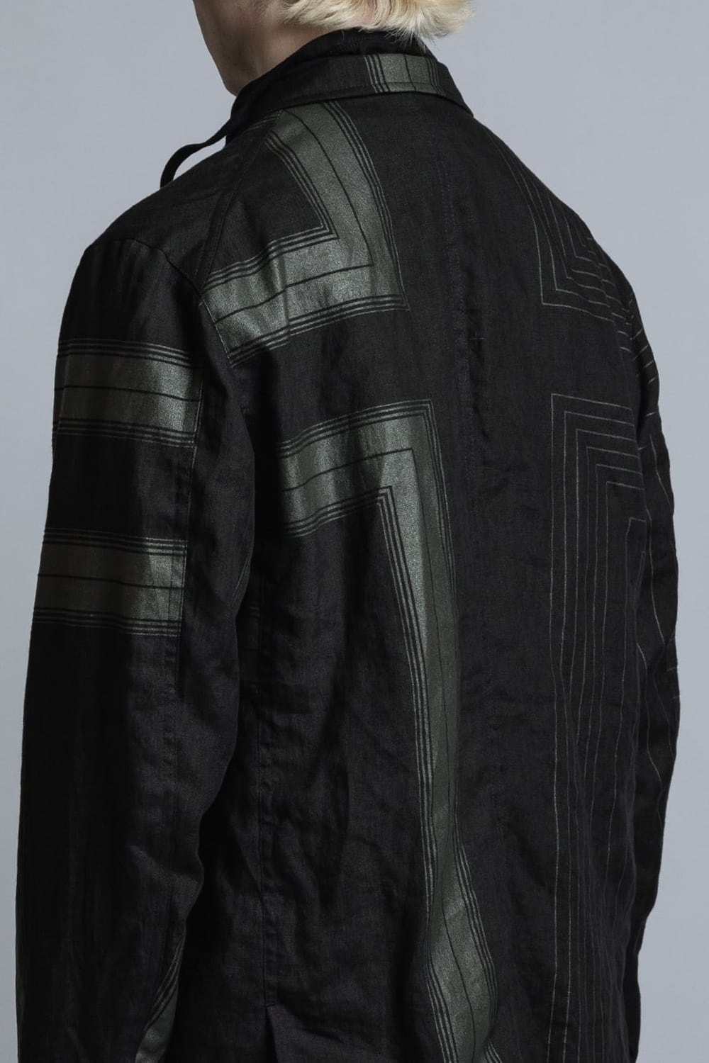 Square Print Linen Jacket Black Stripe