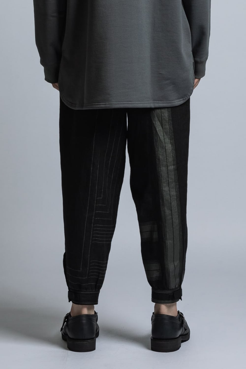 Square Print Linen Cuff Pants