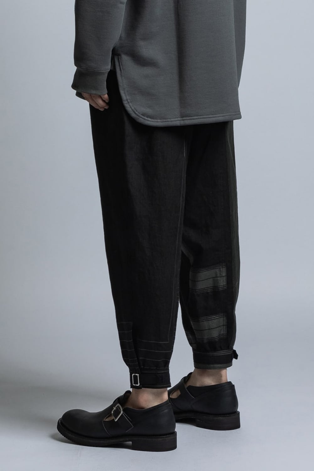 Square Print Linen Cuff Pants