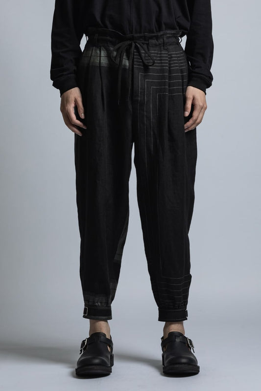 Square Print Linen Cuff Pants