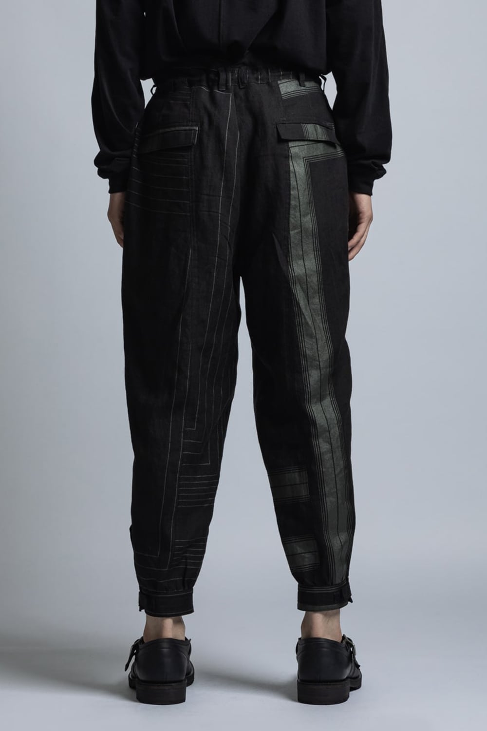 Square Print Linen Cuff Pants